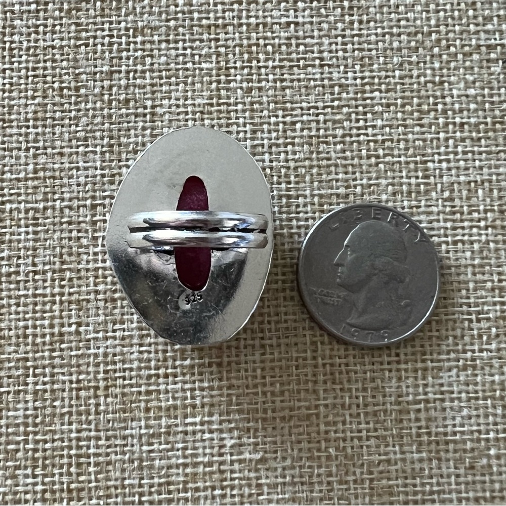 Enhanced Faceted Ruby Silver Overlay Ring Size 8 - image 4